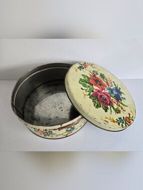 Vintage Tin "Cross Stitch" Floral Pattern
